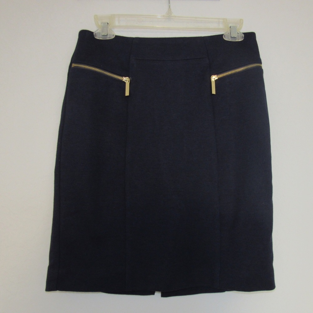 Navy Blue Pencil Skirt, Gold Zippers